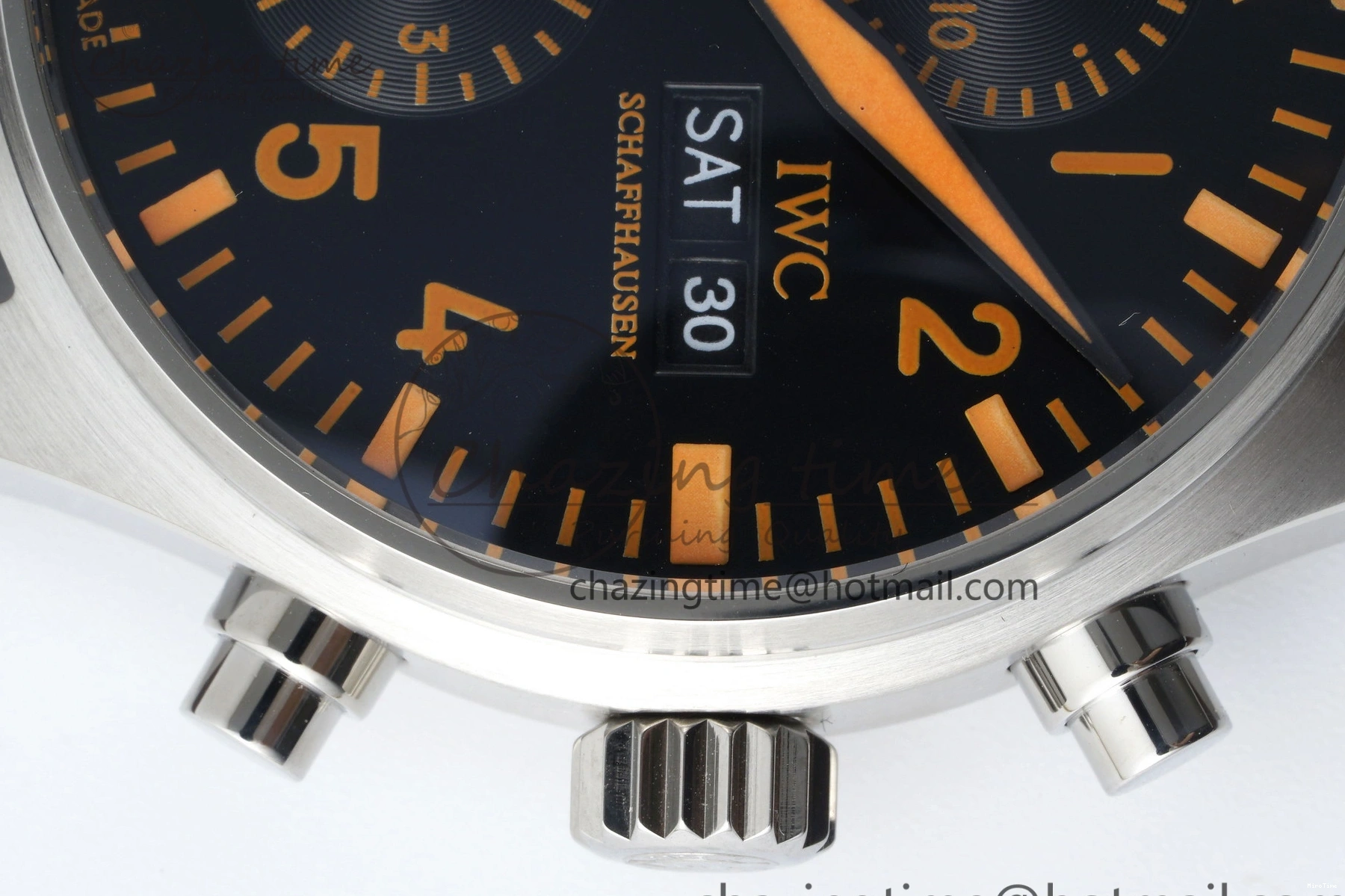 MIROTIME 0118 Pilot Chrono SS AZF 1:1 Best Edition Black Dial Orange Markers on Brown Leather Strap A EasyCare 7065